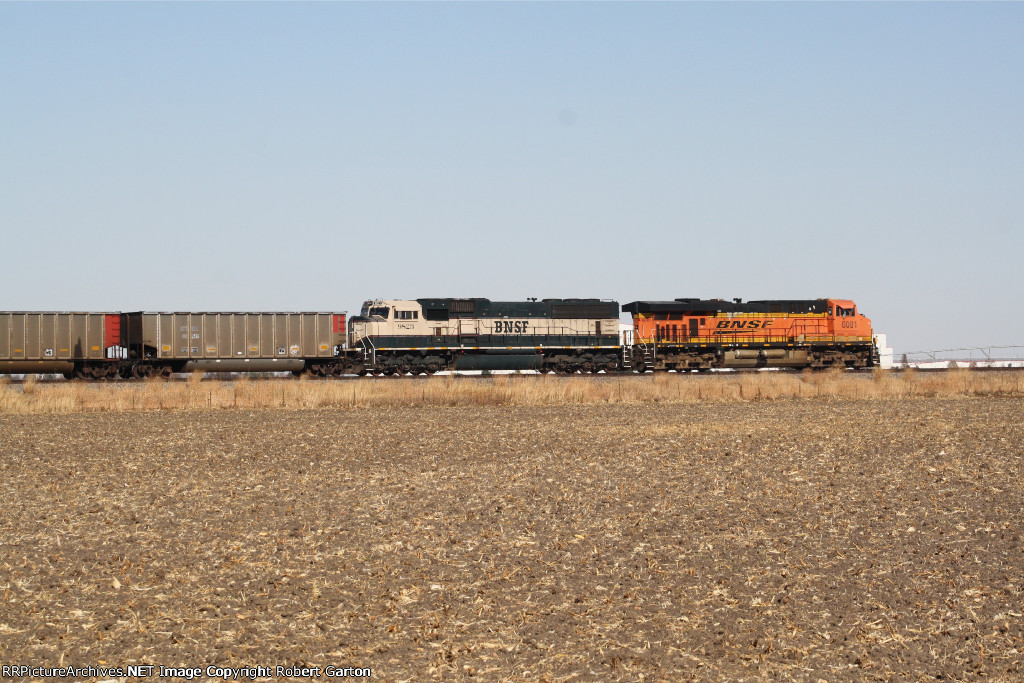 BNSF 9823 & 6081 serve as rear DPUs on a westbound coal empty train